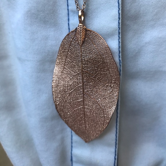Rose Gold Dipped Laurel Leaf Necklace - Picture 2 of 8